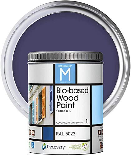 Impregnante per Legno Esterno - Blu - RAL 5022-1 Litro - Protegge dall'Acqua, Umidità e Raggi UV - Vernice Naturale ad Alta Copertura e Rifinitura Semi Opaca - Asciugatura Veloce