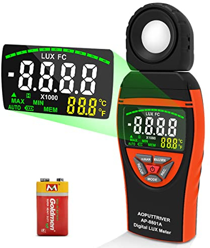 AOPUTTRIVER AP-8801A Digital Luxmeter lichtmesser Fotografie 0.1~400,000Lux Bunte Bildschirmanzeige Beleuchtungsmessgerät mit Data Hold + Max/Min + Lux/FC Auswahl