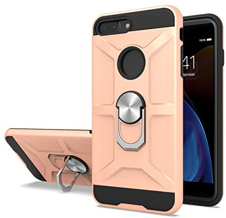 Cuoqing Apple iPhone 7 Plus/8 Plus Case, Silicone Shockproof Hard Protective Cover With Ring Stand, Rose Gold