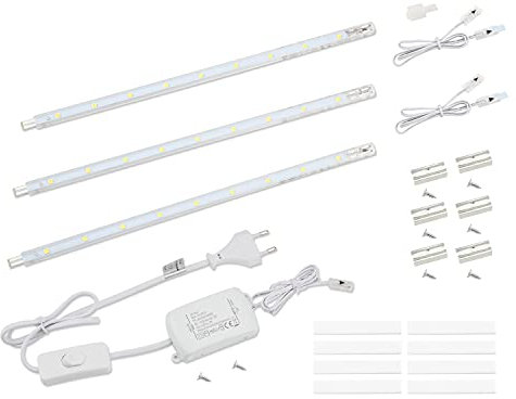 da LIGHT LED Unterbauleuchte mit Schalter 5W 400lm 4000k Neutralweiß Lichtleiste Küchenlampe Vitrinenbeleuchtung Schrankbeleuchtung mit 3x26cm Stripes für Küche Schrank Erweiterbar durch Stecksystem