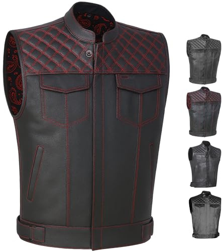 SOA Herren Leder Motorrad Verdeckte Gewehrtaschen Biker Club Weste Paisley Rot L