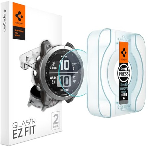Spigen Glas.tR EZ Fit Schutzfolie kompatibel mit Garmin fēnix 7, fēnix 7 Solar, fēnix 7 Sapphire Solar, 47mm, 2 Stück, Kratzfest, 9H Härte Folie