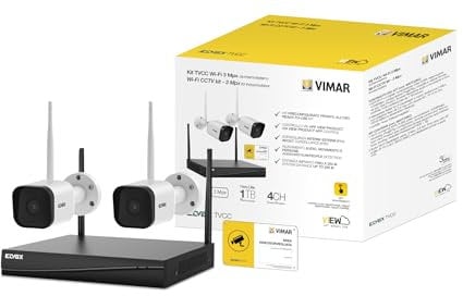 VIMAR 46KIT.036C Kit TVCC WiFi con: 2 telecamere 46242.036C a colori 3 Mpx, 1 NVR WiFi 4Ch@3Mpx, controllo da app VIEW Product, rilevazione audio, movimento e invio notifiche, HDD 1TB incluso, Bianco