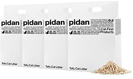 pidan Tofu Katzenstreu, 100% natürlich, spülbar und klumpend, Ultra-saugfähig, schnell trocknend, staubfrei, geruchsneutral, geruchsneutral,（2.4 kg x 4 Beutel）
