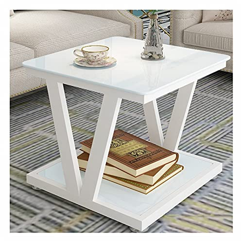 Table de Salon/Table Petit Balcon Table Basse métal Matériel Simple Moderne Accueil Canapé Sofa Table d'appoint Salon Tableau de thé en Verre trempé carré Table Café/Table Basse de Salon