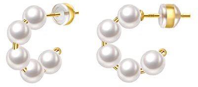 Perle Creolen für Damen Kleine Perle Creolen Hypoallergen Tropfen Ohrringe, 14K vergoldet Leichte Offene Große Kreis Runde Perlen Ohrringe Schmuck Geburtstagsgeschenk für Frauen