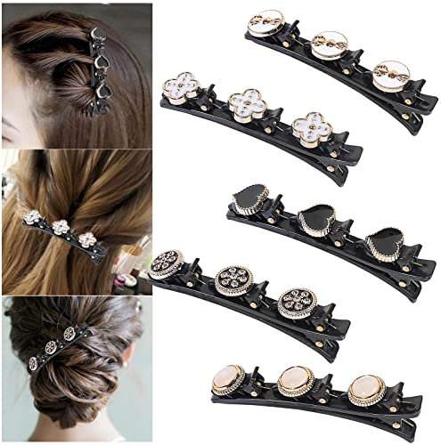 Haarspange mit 3 Clips 5 Stück Geflochtene Haarspange Kolibri Haarspange mit Kristallblume für Damen Frauen Mädchen Modische Doppelschicht Mini Haarklammer Entenschnabel Haarspange