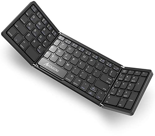 Acoucou Foldable Bluetooth Keyboard with Number Pad, Portable Folding Wireless with Numeric Keypad, Mini Size Travel for Phones/Laptops/Tablets, fit for iOS Windows Android Systems