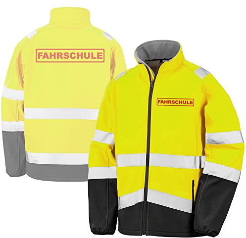 Fassbender-Druck WARNWESTEN - FAHRSCHULE Sicherheitsjacke GELB aus Softshell - Gelb Warnjacke nach EN ISO 20471 zertifiziert - Unisex und hochwertigem Reflektorstreifen (Gr. L)