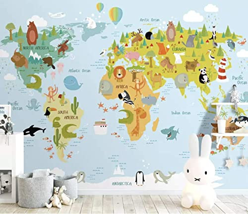 Papier Peint Panoramique Carte Du Monde De Dessin Animé Pour Enfants 3D Poster Mural pour Salon Chambre Décoration Murale