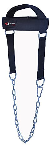 Rewon Gear Verstellbarer Kopfgurt mit strapazierfähiger Stahlkette und doppelten D-Ringen, ideales Nackentrainingsgerät für Nackentraining, Widerstandstraining, Gewichtheben (Schwarz)