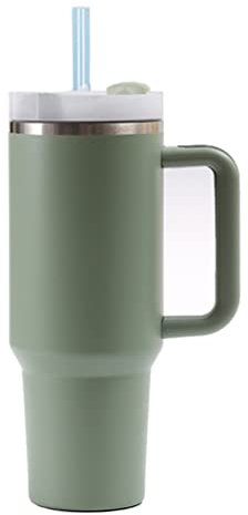 Moollyfox 40oz (1180 ML) Mug Isotherme Gobelet de Voyage 304 Acier Inoxydable Thermos Café Tasse avec Poignée & Paille sans BPA Double Isolée Chaud et Froid Olive Vert