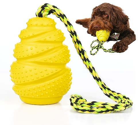 Super Tough Dog Chew Toy with Rope – Durable & Interactive Dental Care Toy for Medium & Large Dogs – Safe for Aggressive Chewers, Yellow