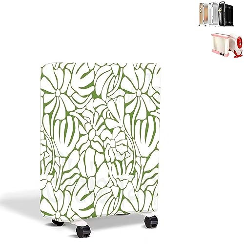 QISUO Couvercle Anti-Poussière Radiateur Rempli D'Huile Fleurs Vertes Chauffage d'Appoint - Cache-PoussièRe, Résistant Aux Rayures Et Aux Taches, avec Un Design Tout-en-Un