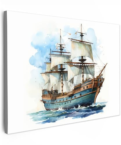 MuchoWow© Leinwand Bilder Wanddeko Wohnzimmer Aesthetic Room Decor Deko | 40x30 cm - Zimmer Wandbilder Modern Fotogeschenke Maritime - Schiff - Alt - Segel - Meer - Wasser - Natur - Maritim