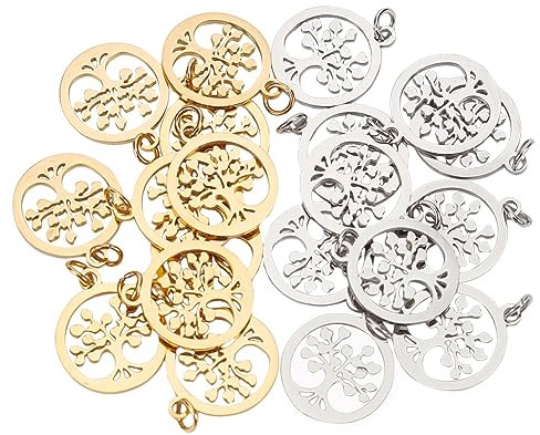UNICRAFTALE 20 pièces 2 couleurs 304 pendentifs Ronds Plats Arbre de Vie Acier Inoxydable avec Anneaux de Saut Non Soudés Breloques Creuses Métal pour Bricolage Bracelet Collier Fabrication de Bijoux