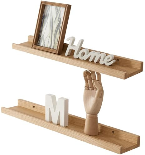 Gieanoo Bilderleiste Holz, 40cm Eiche Wandregal Holz Regal Massiv Schweberegal Wandregal gewürzregal regalbrett für Wohnzimmer