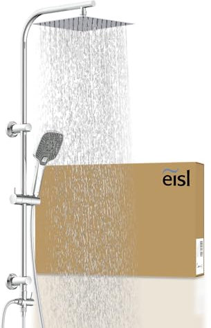 EISL Easy Deluxe DX12011 - Juego de ducha, sistema de ducha sin grifería 2 en 1 con gran ducha de lluvia de acero inoxidable (300 x 300 mm) y alcachofa de mano, ducha de lluvia sin grifo, ideal para