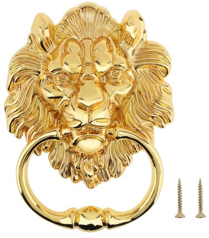HOJLKLD Battente a testa di leone da 15,2 cm, maniglia decorativa classica per porta d'ingresso, con viti di montaggio (oro)