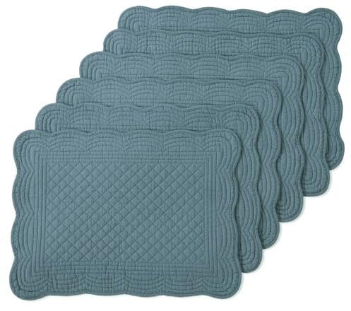 MABOZOO Gesteppte Tischsets aus 100 % Baumwolle, waschbar, für Küche und Esstisch, rechteckig, blaugrün, 6 Stück