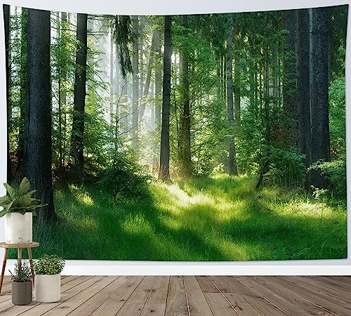 LB Tapisserie Murale Forêt Verte Tenture Murale Soleil à travers les arbres Couverture Murales Paysage de la nature Tapisseries Decoration pour Maison Salon Chambre Dortoir,150x100cm