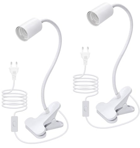 LQUNFYL 2PCS Lampe à Pince E27, 240CM Cable, 35CM Longueur 360°Flexible Col de Cygne, Douille E27 avec Pince, Lampe a Pince pour Lit, Spot avec Pince, Lampes de Lecture, Lampes-Clips pour Plante
