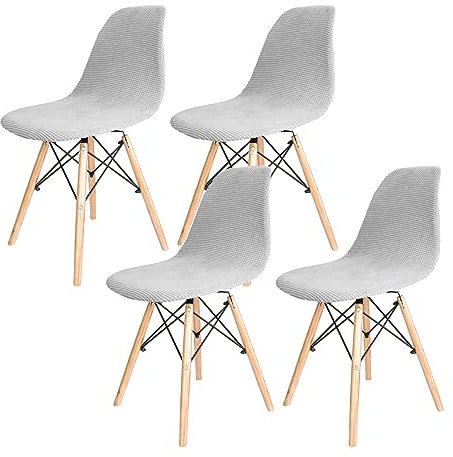 Dioxide Stretch Stuhlhussen 4er Set,Stuhlbezüge Moderne Stretch Stuhlhussen,Universelle Jacquard Stuhlbezüge Waschbar& Abnehmbar für Esszimmer, Hotel, Partys (Hellgrau/Light Gray 4PCS)