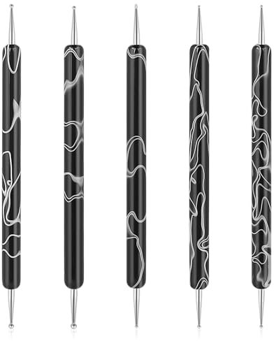 5PCS Dotting Tools Set Professional Ball End Nail Art Tools Polish Carving Tool Dotting Painting Pen 2 Way Nail Dotting Pen Marbleizing Tool Set for Nail Art Designs, Black