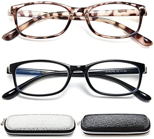 EYEURL 2er pack Lesebrille Damen und Herren Blaufilter Brille Mischfarbe Lesebrille Anti-blaue Computerbrille mit Federscharnieren Brille Leicht Komfortabler Lesehilfe Vintage Brillen,1.75