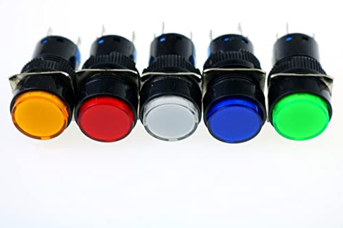 industrieller Schalter 16 mm DC 12 V LED-Drucktastenschalter Blau Grün Rot Gelb Weiße Lampe Feste Drucktastenschalter Rastender Push-On-Start (Color : Blue)