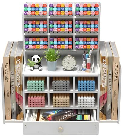 Kaishuai Organizzatore da scrivania,Bianco Organizer da scrivania,Organizzatore di cancelleria con cassetto e porta penne,Portapenne multifunzionale,Portaoggetti da scrivania,organizer da tavolo