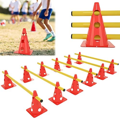 FIVMEN Steckhürdenset 6er Steckhürden Agility Hürden Set mit 12 Kegel + 6 Stange Höhenverstellbar 32x100cm Hindernisse für Hunde Fussball Koordinationstraining