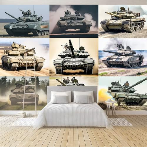 Militär Panzer Collage Fototapete 400x280cm Premium Kunstdruck Vlies Wandbild für Home Dekoration Poster Bild Fototapete