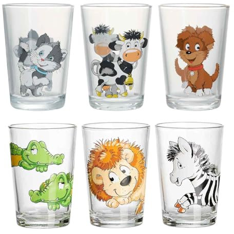 Ritzenhoff & Breker Juego de 6 vasos infantiles de 205 ml, diseño de animales de granja y Happy Zoo, apto para lavavajillas