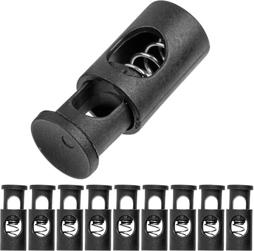Kordel Stopper, 1-Loch, 10 Stück, Schwarz, für bis Ø 7 mm Kordeln, Band Klemme Jacke, Bekleidung, Rucksack, Gummikordel Stopper, Schnellverschluss Schnürsenkel, Schnur Rutsche, Tanka Kordelstopper