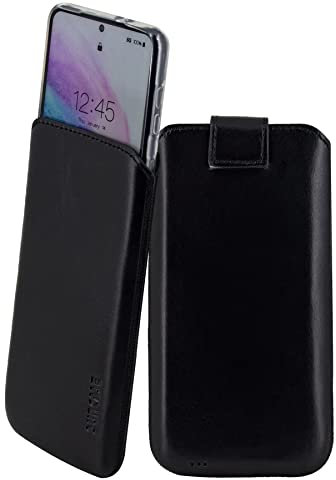 Suncase ECHT Ledertasche Leder Etui kompatibel mit OnePlus Nord 4 5G Hülle Innenmaße: ca. 165 x 78 x 14 mm (passend nur mit Silikon/Case/Bumper) in schwarz