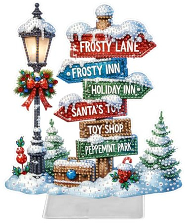 Starnearby DIY Diamond Painting Weihnachten Tisch Deko, 5D Diamant Painting Weihnachten Neu, Diamond Painting Winter Stehend Kunst Set für Anfänger Hausgeschenk Deko (Wegweiser 2)