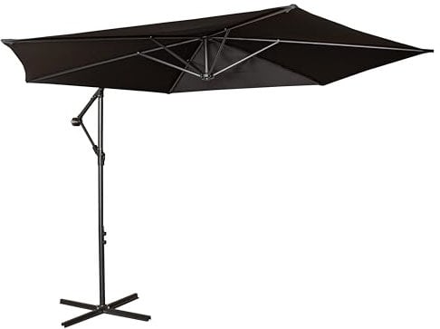 Samuel ALEXANDER 3m Cantilever Parasol in Black with Crank Handle for Patio Garden Banana Parasol with Weatherproof cover + Cross Stand Base Included