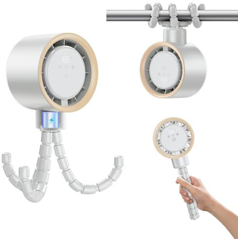 Pram Fan Clip on Stroller Portable Baby Buggy Cooling Fans[LED Display+Oscillating] 4000mAh Battery Rechargeable Baby Pushchair Silent Powerful Fans,for Crib Bed Treadmill Bike Travel Essentials,White