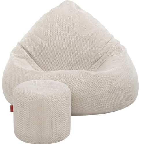 Slevobox Sitzsack mit Hocker Beige 95x95x120 cm - XXL Sitzsack Erwachsene mit Füllung - Schlafzimmer und Wohnzimmer Möbel - Samt Indoor Sitzsäcke - Bean Bag - Lounge Sessel