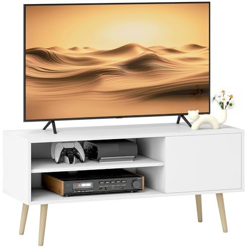HOMCOM TV Stand Cabinet up to 55, TV Unit with 2 Storage Shelves and Single Door for Living Room, Bedroom, White