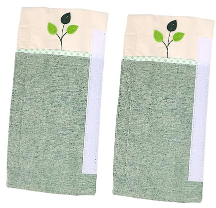 Lurrose Handmade Fabric Fridge Handle Gloves for Double Doors, Green Tree Pattern Pair, Refrigerator Door Handle Cover Protector, Kitchen Accessory for Smudge Prevention