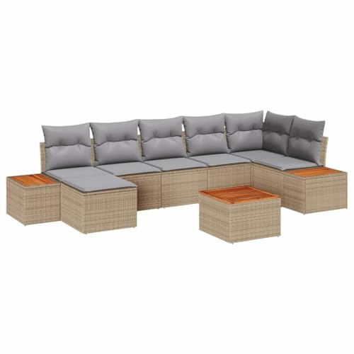 vidaXL 8-teiliges modulares Garten-Sofa-Set mit Kissen in Beige und Hellgrau. Rattan-Gartenmöbel für 5 Personen. Perfekt für Terrassen und Balkone. Wetterfestes Lounge-Sofa.