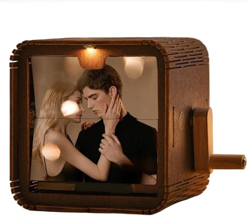 Individueller Fotorahmen, Handkurbel, Fotoalbum mit Licht und Musik, individuelle Foto-Animationsbox, die Lieder abspielen kann, mechanische Fotoalben für Paare, Familie, Muttertag, Vatertag