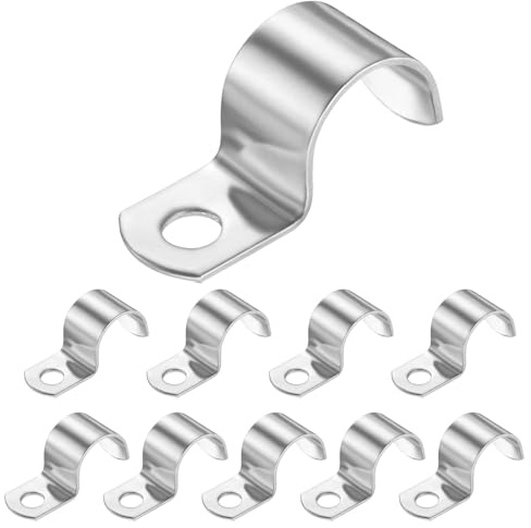 sourcing map 7/8 Inch Pipe Strap, 304 Stainless Steel Conduit Clip 10Pcs Single Hole Strap Clamp for Pipe Tube Cable Fixing (22mm, Silver)
