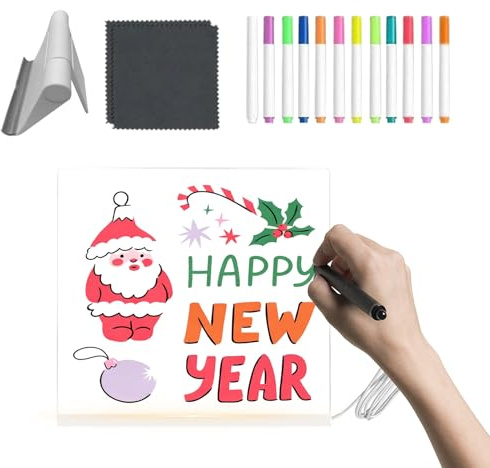 LED-Schreibschiefer, transparentes Acryl-Tablet, mit 12 Farbmarkern und verstellbarem, faltbarem Ständer für LED-Tafel, für Erwachsene und Jugendliche, Reise-Kunstbedarf
