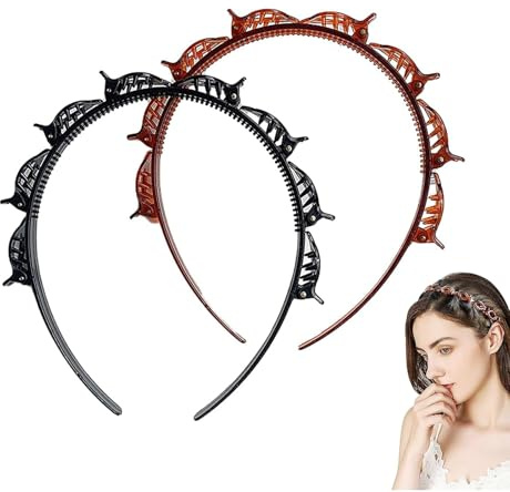 2 Stück Haarreif mit klammern, Double Bangs Hairstyle Hairpin, Geflochtene Stirnbänder, Hair Twister Haarreifen mit Klammern, Styling-Zubehör Haar Accessoire für Frauen und Mädchen