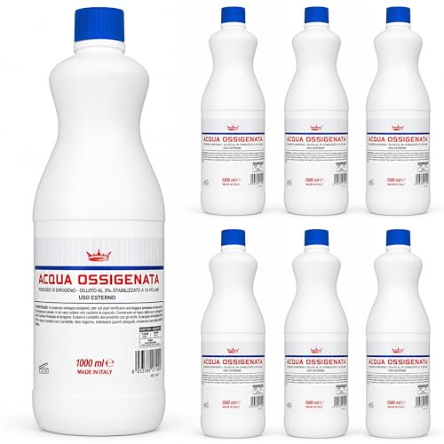Acqua Ossigenata disinfettante 3% 10 Volumi con tappo di sicurezza per bambini (6 flaconi da 1 litro) Made in Italy