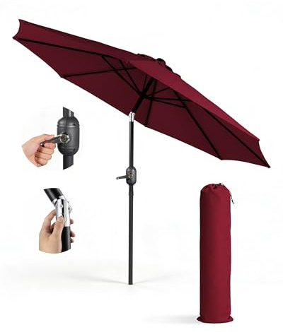 KEPLIN 2.3m Tilting Parasol – Crank & Tilt Outdoor Umbrella with Protective Cover, 180gsm UPF 50+ Polyester Canopy, Steel Frame for Patio, Garden & Balcony