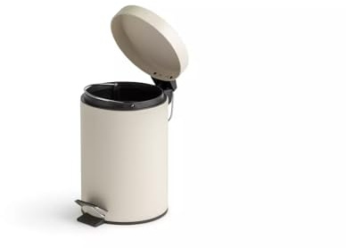 AIDNI 3L Bathroom Pedal Bin Cream Small Metal Step Bin with Soft Close Lid & Removable Inner Bucket, Compact Waste Bin